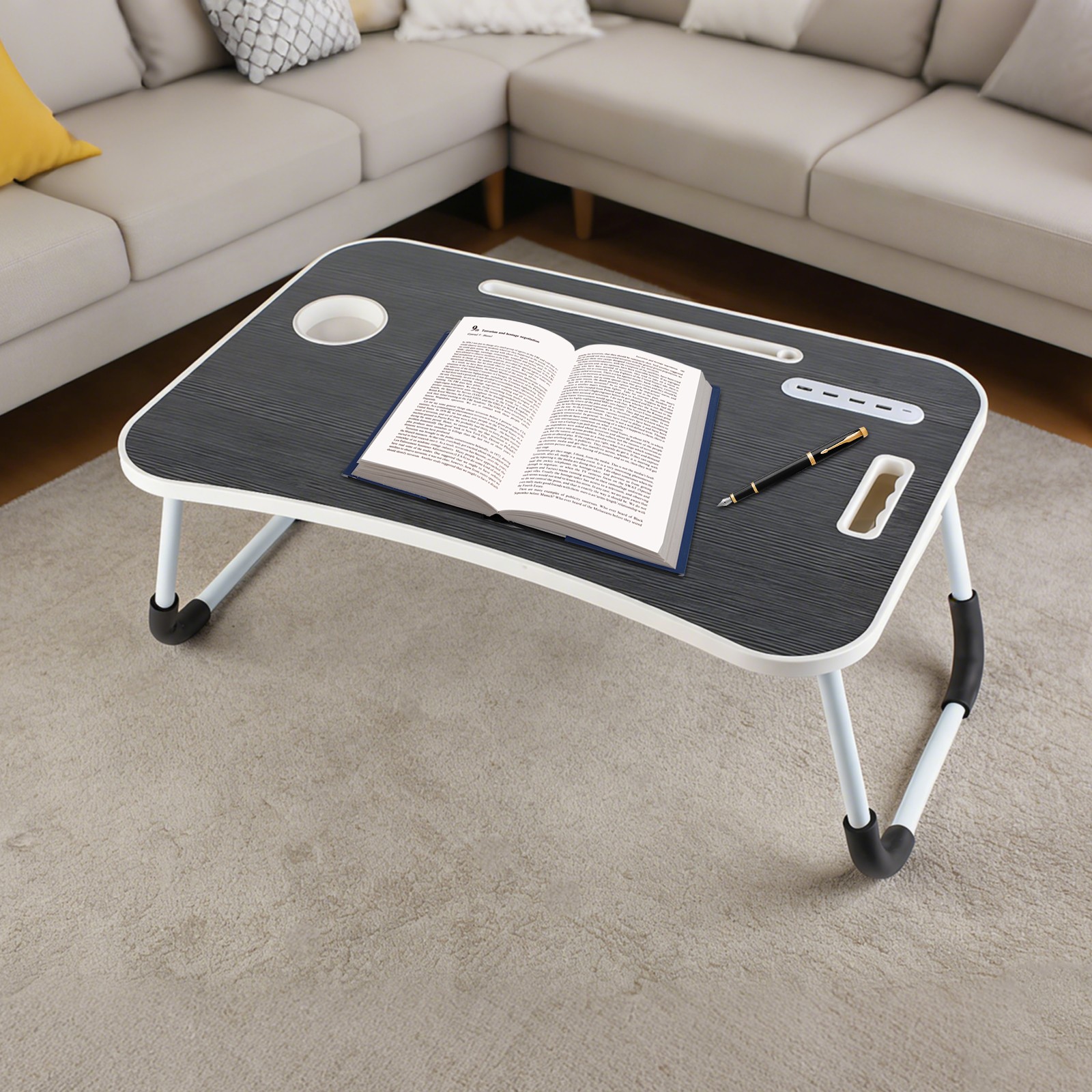 Laptop Tray Lap Desk Stand Foldable Bed Table Notebook Tray Cup Slot Adjustable