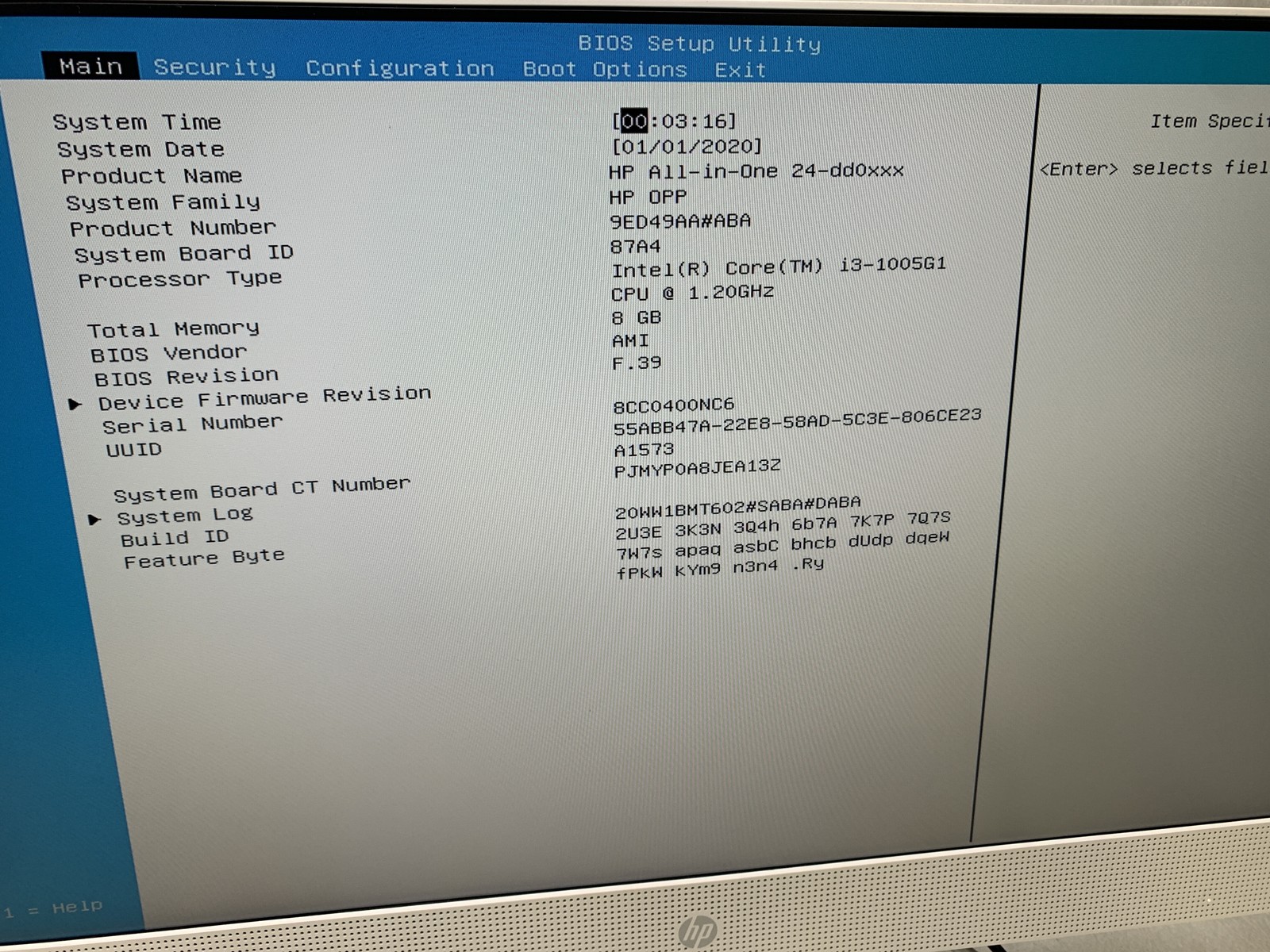 HP All-in-One 24-dd0xxx 24″ Core i3-1005G1 1.2GHz 8GB RAM 256GB SSD NO OS
