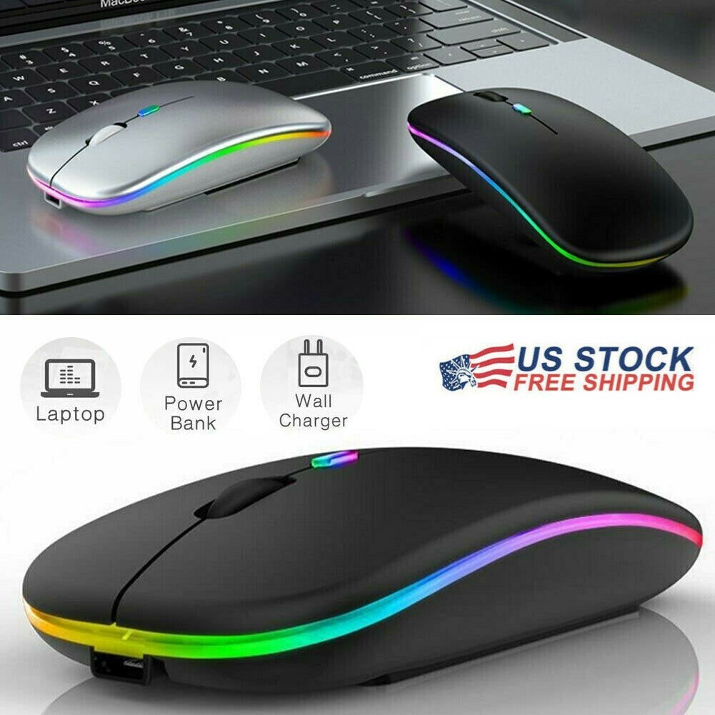 Slim Wireless Bluetooth 5.1 Mouse Dual Mode LED Rechargeable Mice iPad Laptop PC