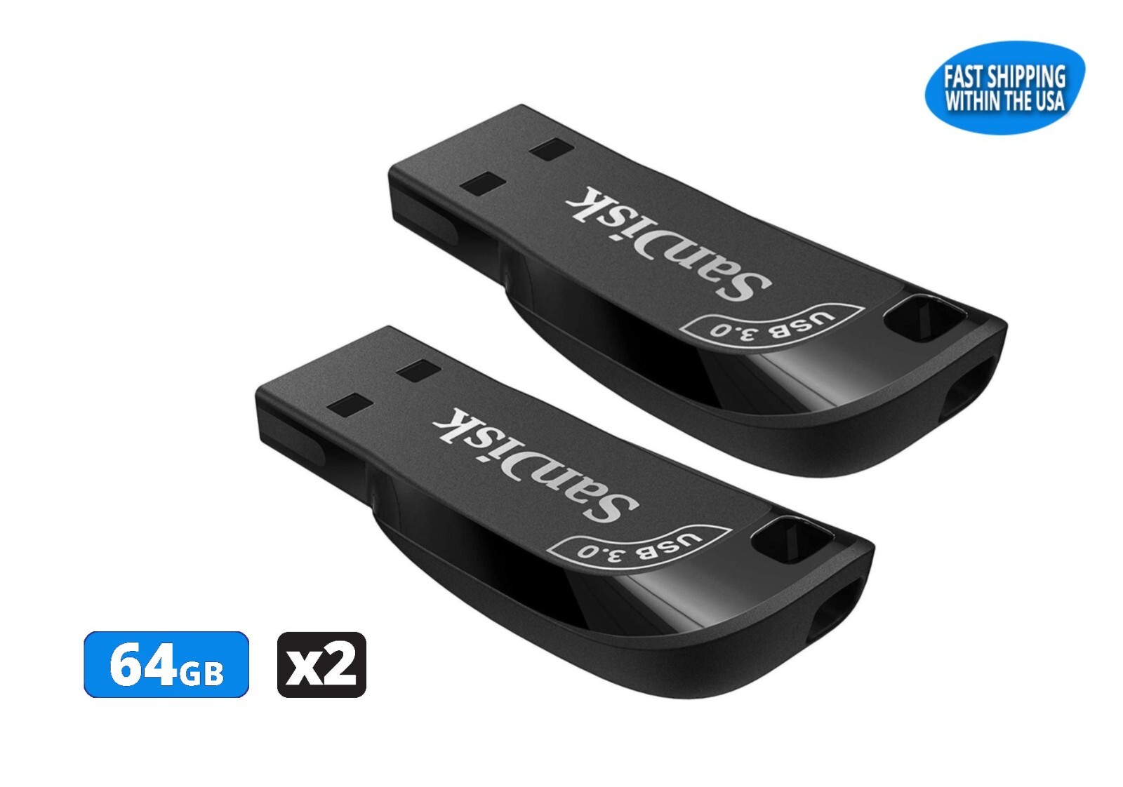 Sandisk Ultra Shift 64GB 3.2 Flash Drive USB for Laptops Computers (2 Pack)