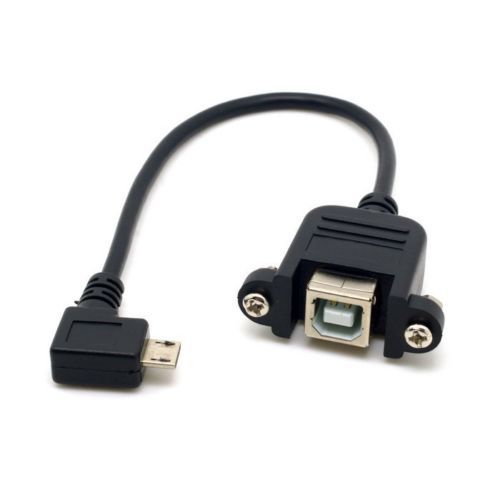 2PCs 90 Degree Left Angled Micro USB 5pin Male to USB B Female Panel Mount Cable