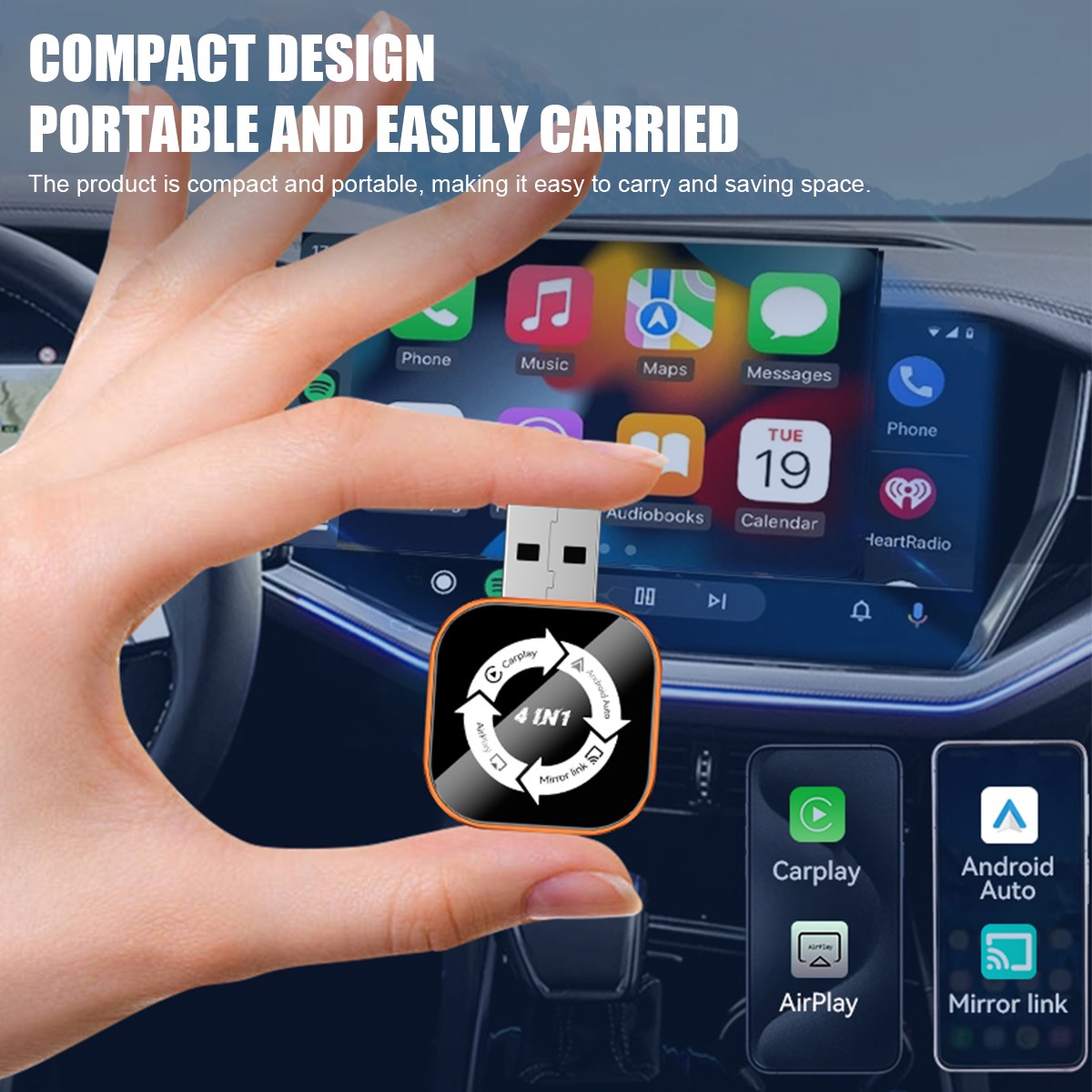 2026 Newest 4 IN 1 CarPlay Adapter Wireless CarPlay Auto Mirror Link Plug & Play