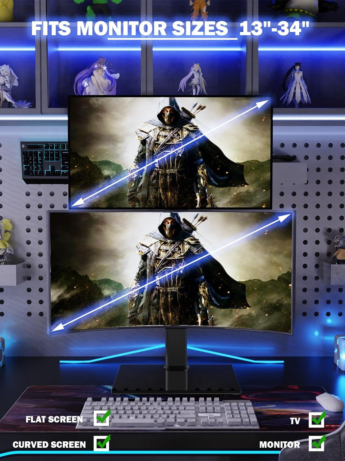 Dual Vertical Monitor Stand Mount 2 Screens 13-34 Inch Swivel Tilt Height Adj