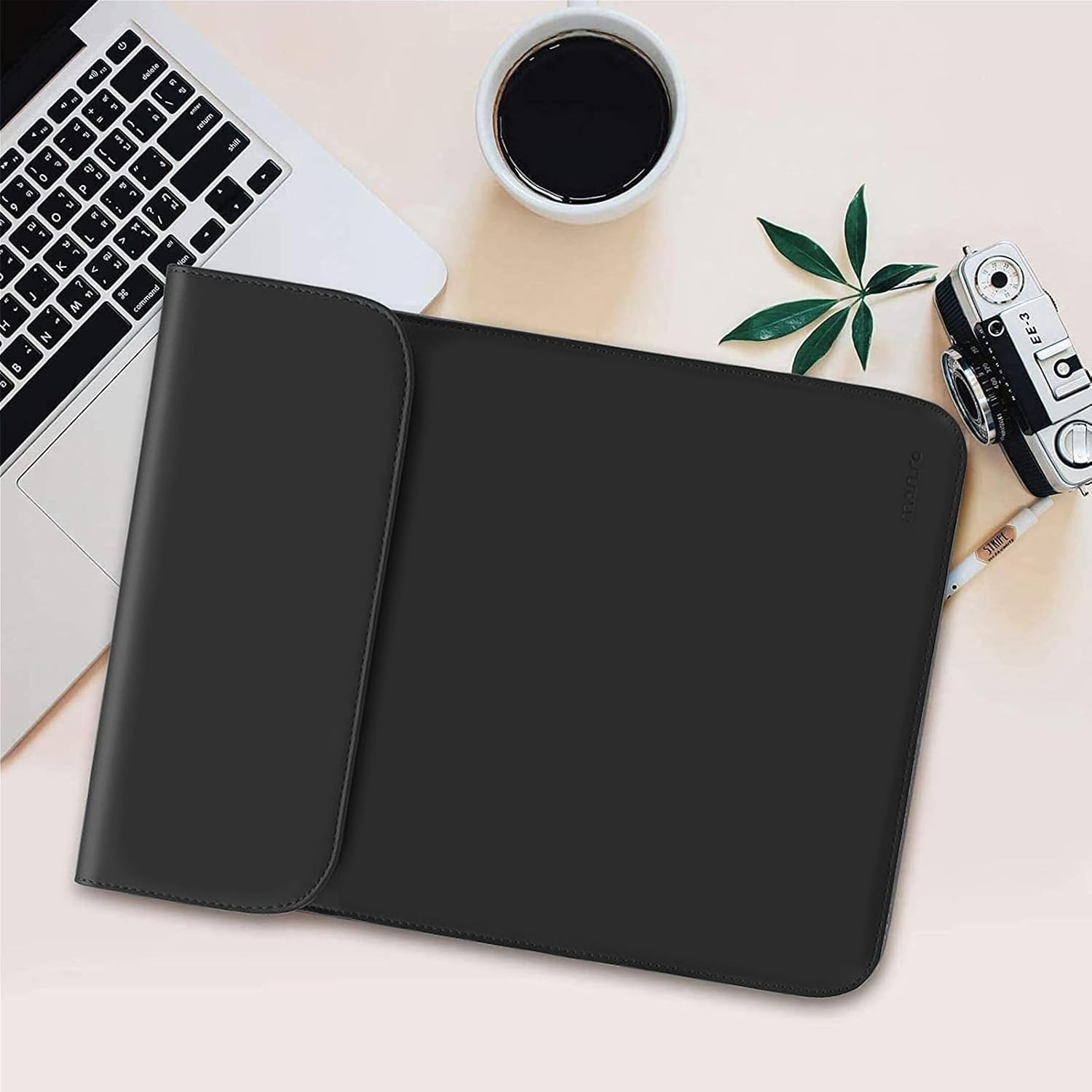 Black Faux Suede Laptop Sleeve for 13.3-Inch MacBook Neo 13