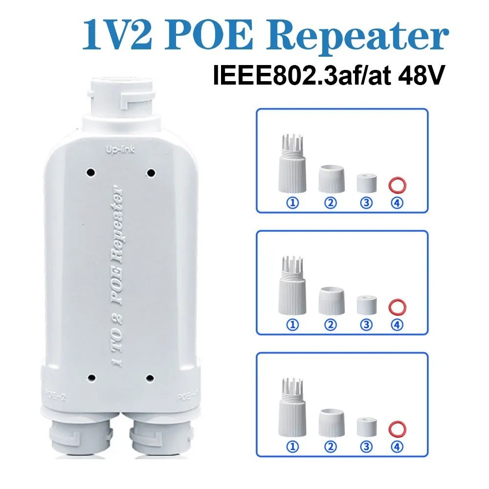 2 Port Waterproof POE Repeater IP66 10/100Mbps 1 To 2 PoE Extender Support