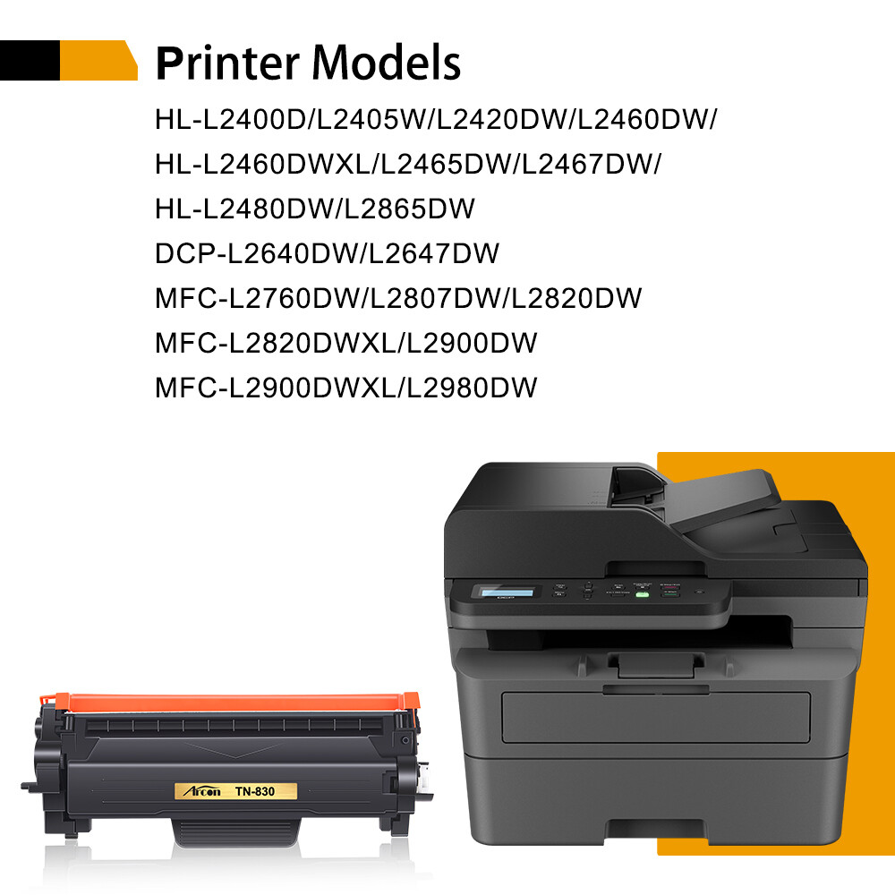 1Pack TN830 TN830XL Toner Cartridge for Brother HL-L2405W MFC-L2760DW with Chip