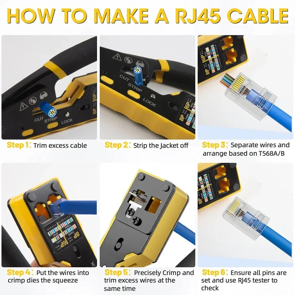 Network Ethernet Crimping Tool, RJ11/RJ12, RJ45 Wire Cutter & Wire Stripper