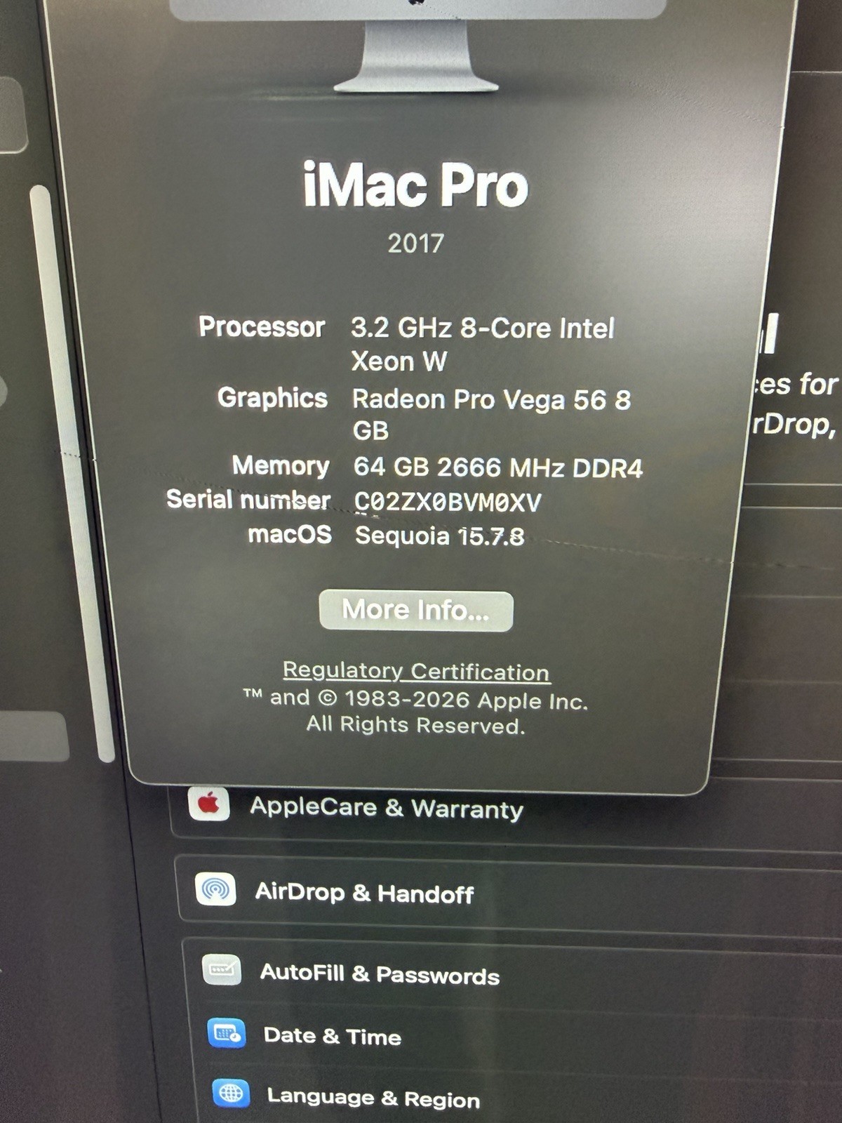 iMac Pro 27 Space Gray 2017 3.2 GHz 8 Core 64GB 1tb SSD Radeon Pro Vega READ*