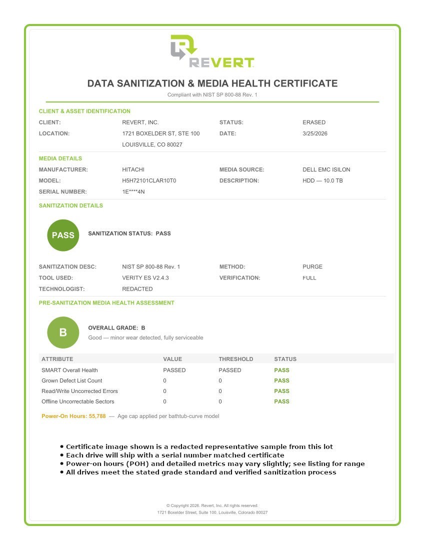 Dell EMC WD-HITACHI H5H72101CLAR10T0 10TB 7.2K SAS 12Gb/s SED 3.5in A POH 0-50k