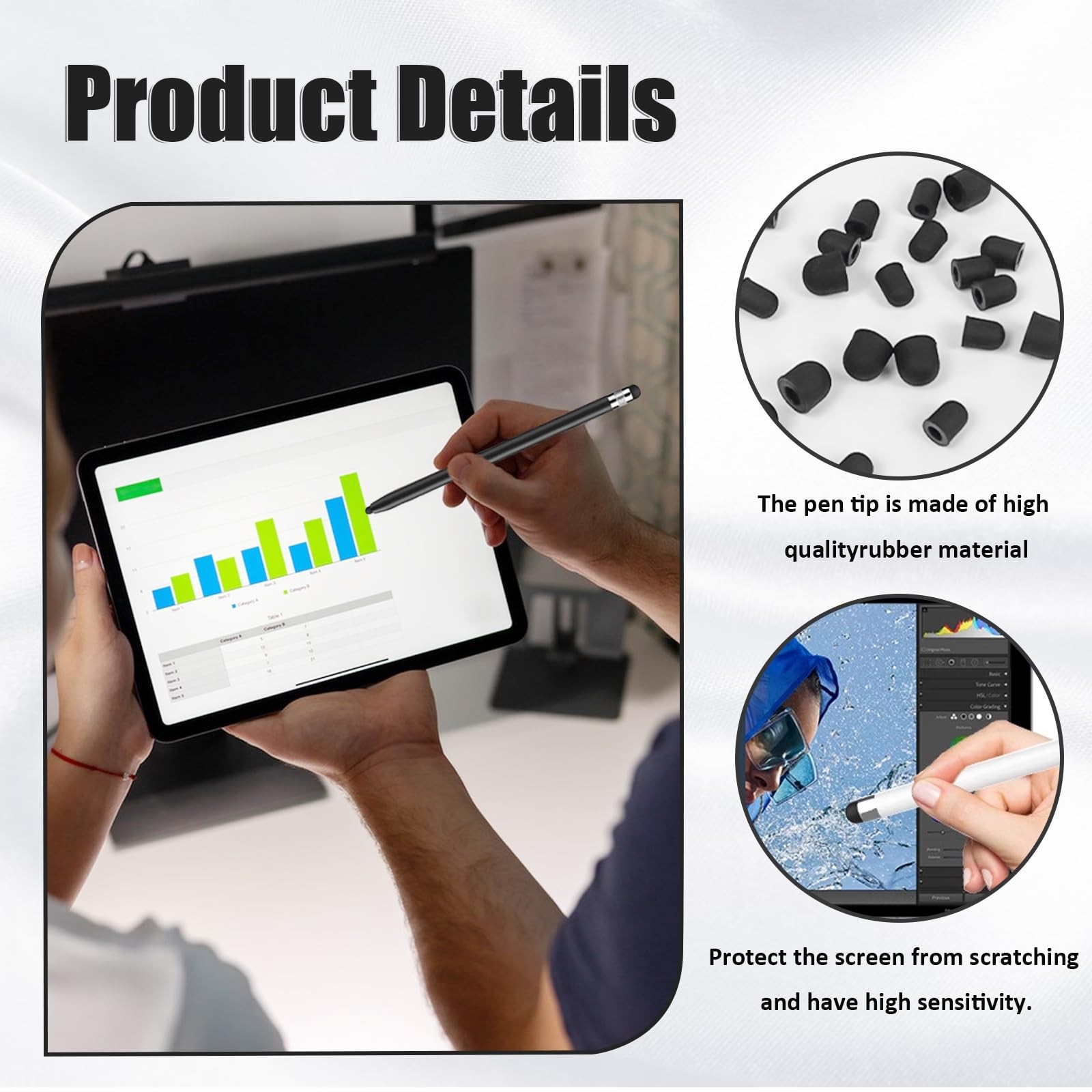 40 Pcs Replacement Rubber Tips for Screen Pens 0.2” & 0.28” Soft No…