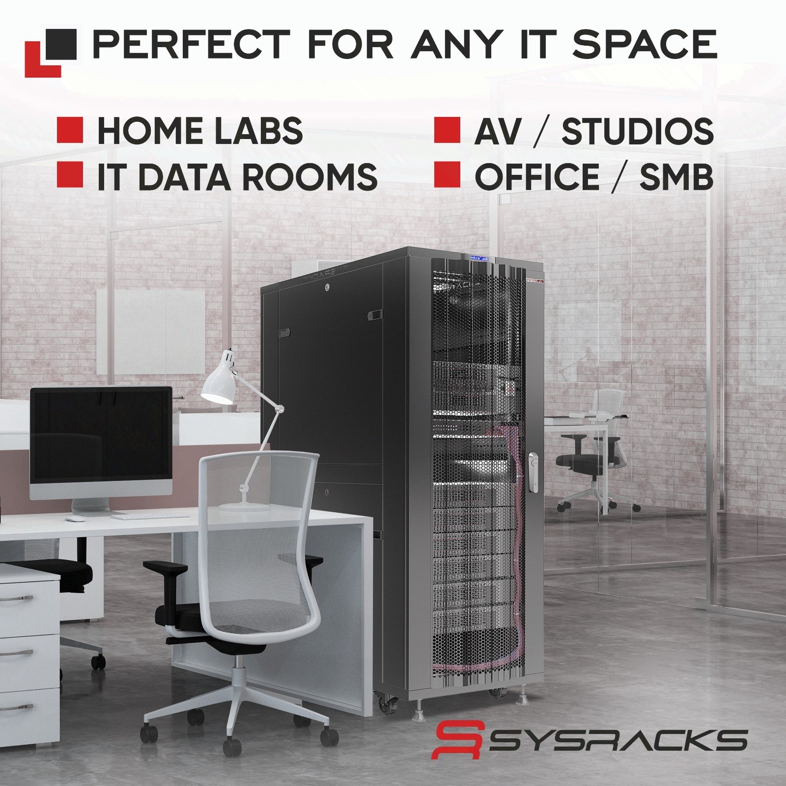 Sysracks 22U 39” Deep IT Network Data Server Rack Cabinet Mesh Vented Door