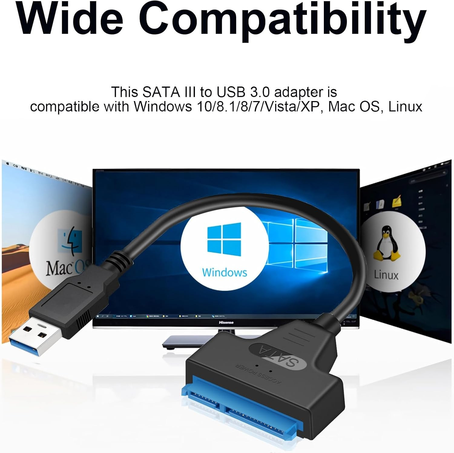 1-2PCS SATA to USB 3.0 Cable USB to SATA III Hard Drive Adapter 2.5” SSD HDD