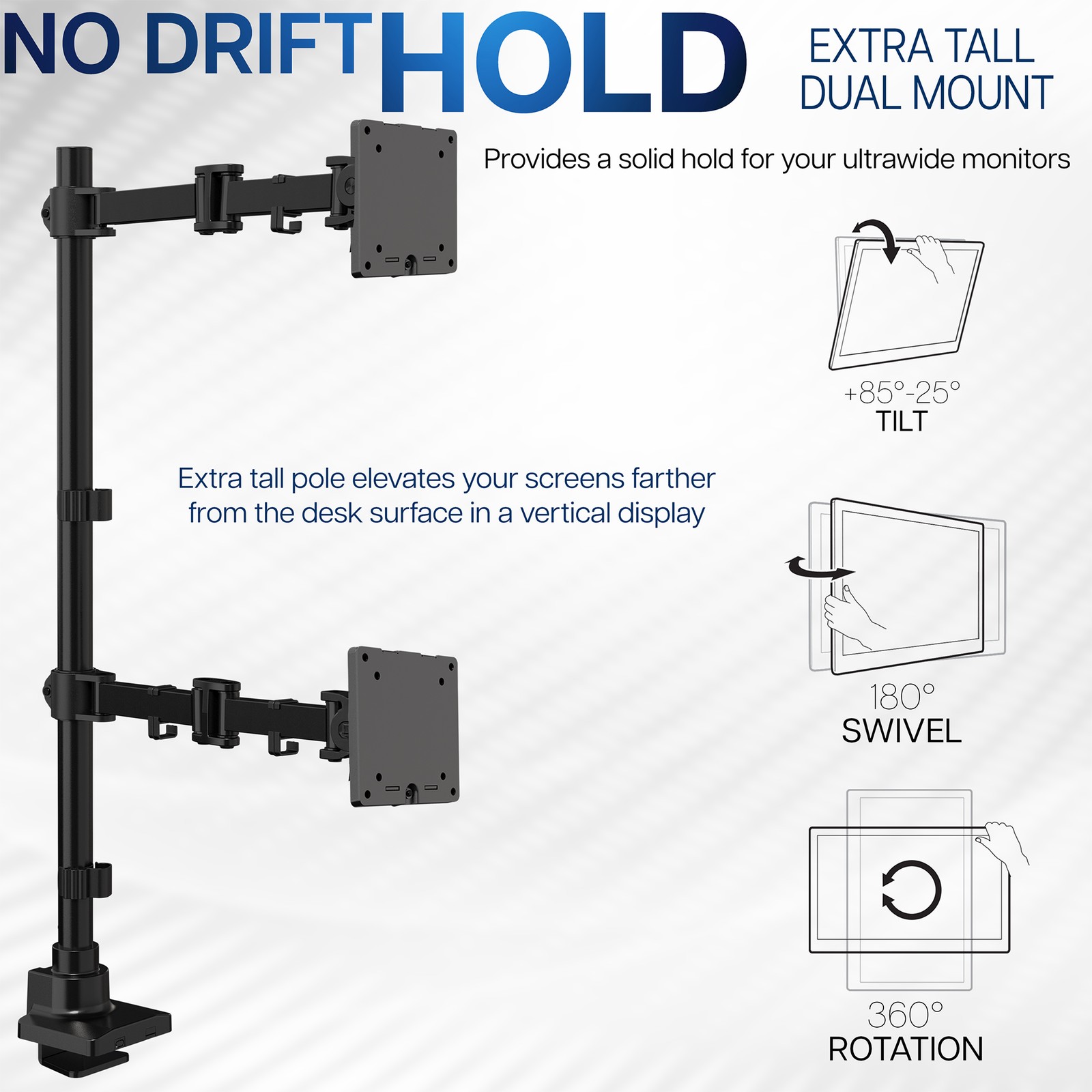 VIVO Dual Ultrawide Monitor Extra Tall Desk Mount for Computer Screens to 49″