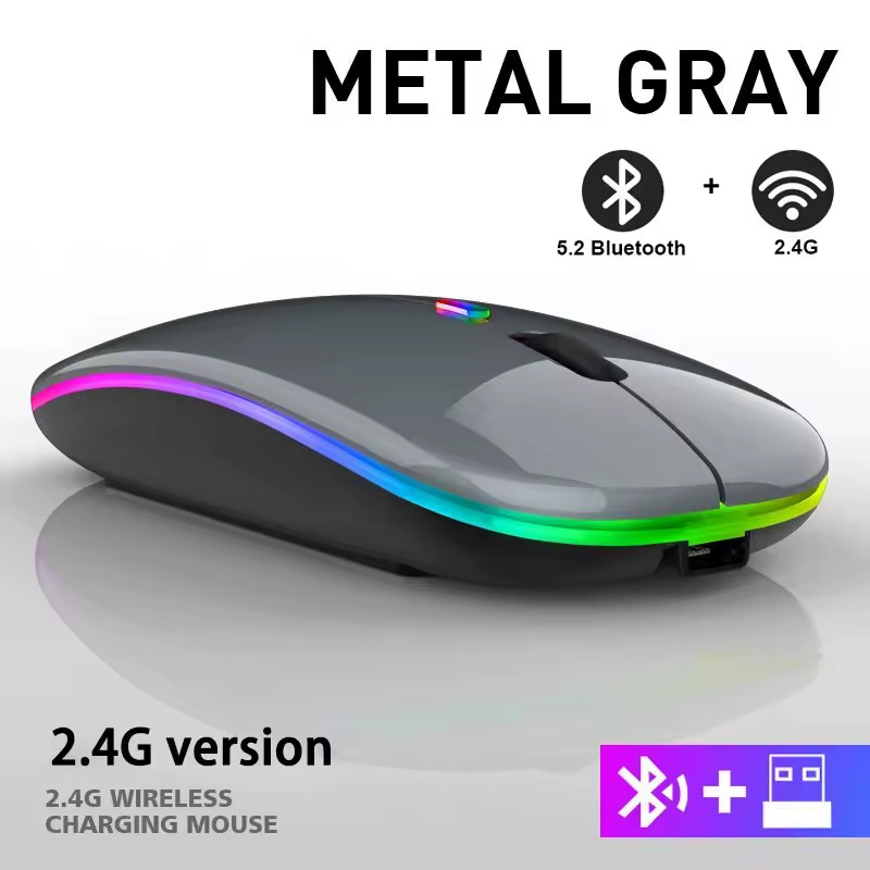 RGB Bluetooth Wireless Mouse Rechargeable Ergonomic USB for PC Laptop iPad.