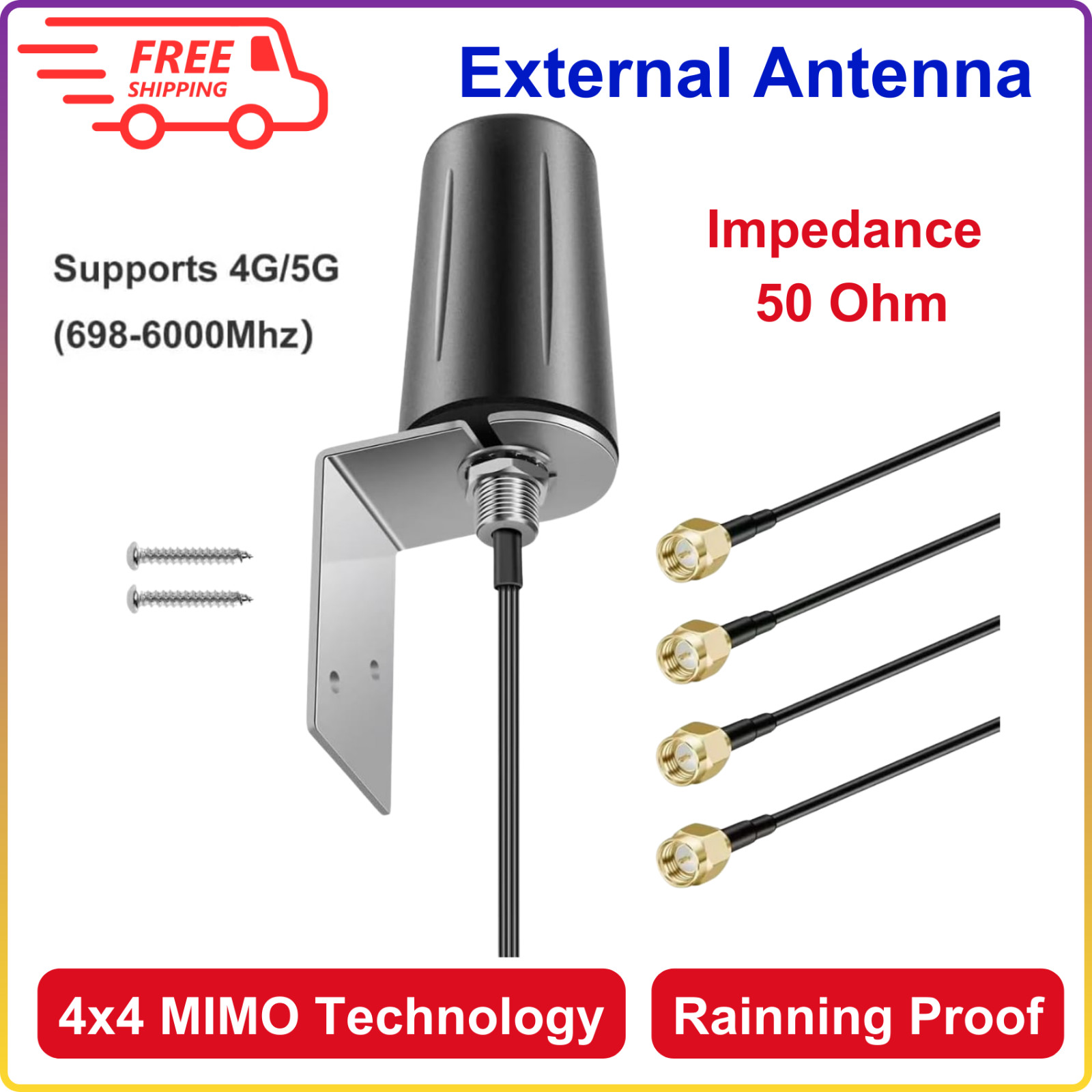 4×4 MIMO Omnidirectional Low Profile Wide-Band 4G LTE 5G External Antenna 50Ohms