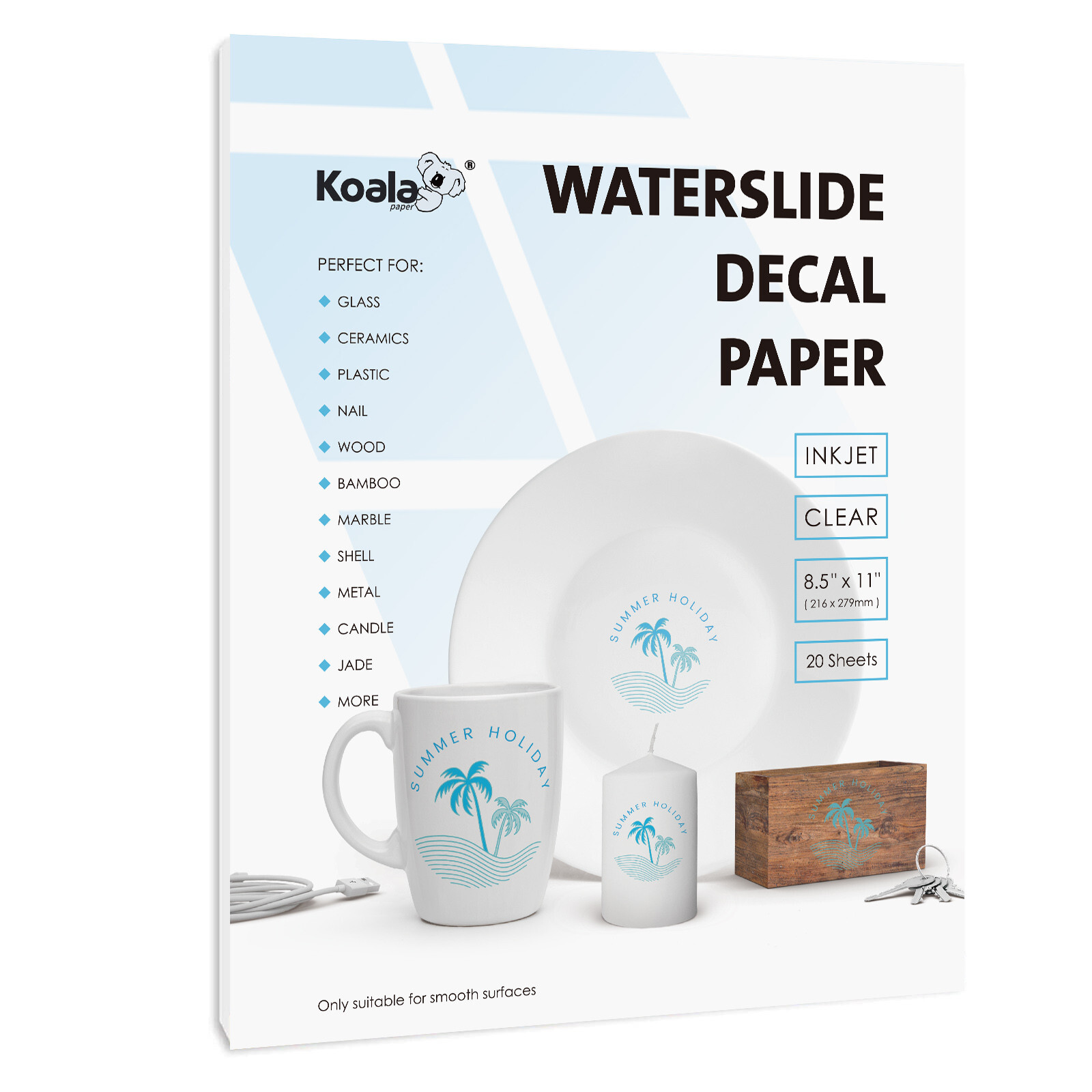 Koala Waterslide Decal Paper Inkjet CLEAR 20 Sheets 8.5×11 Water Slide Transfer