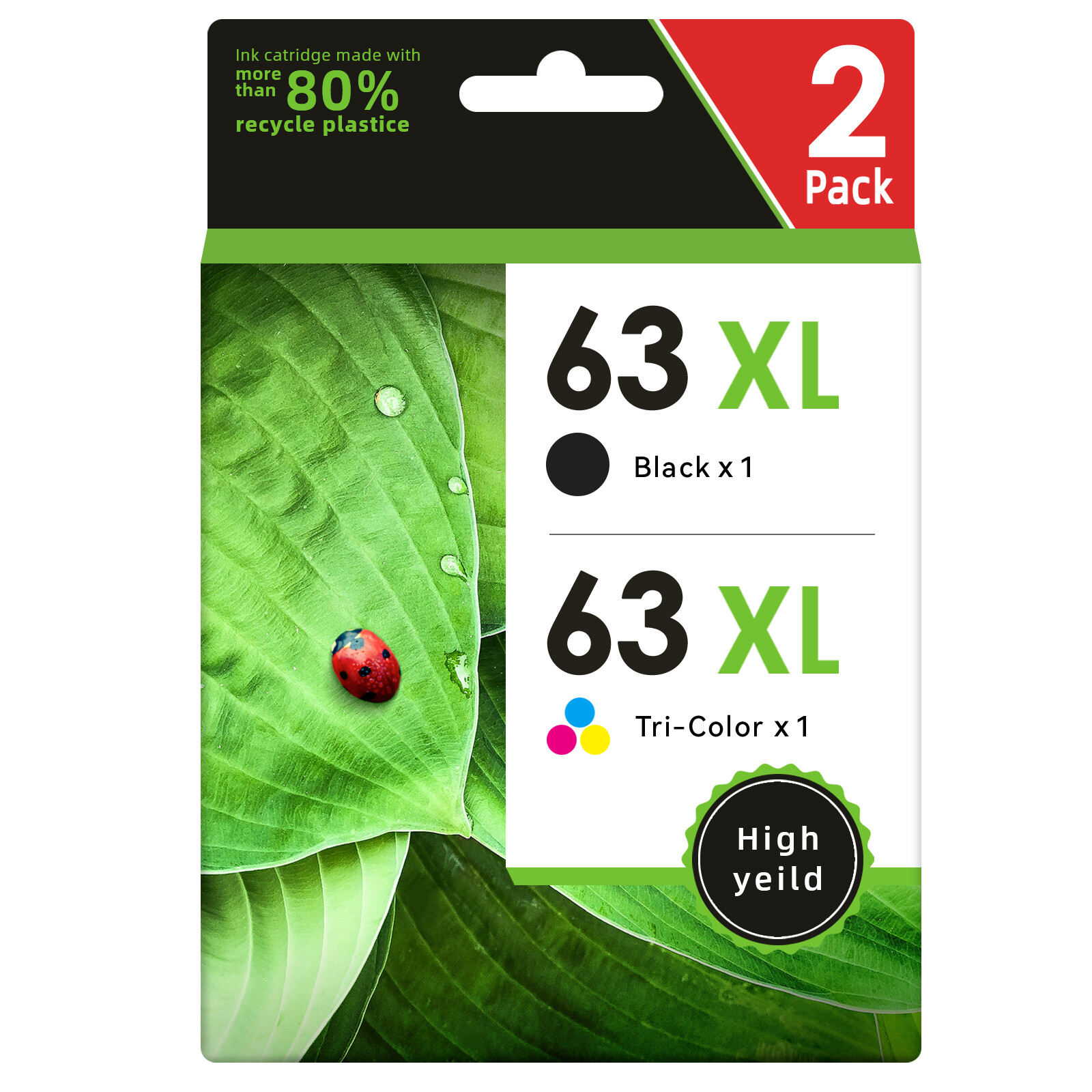 2PK 63XL 63-XL Black Tri-Color Ink Cartridge combo for HP OfficeJet Envy DeskJet