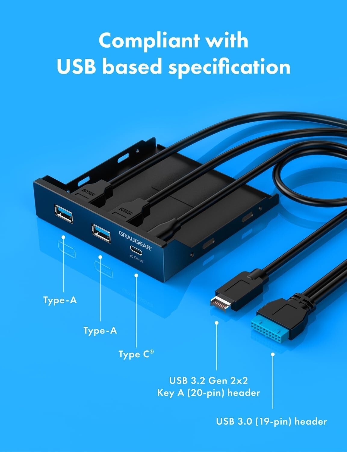 High-Speed USB Hub (20Gbps) for 3.5 Inch PC Cases – Plug and Play Convenience