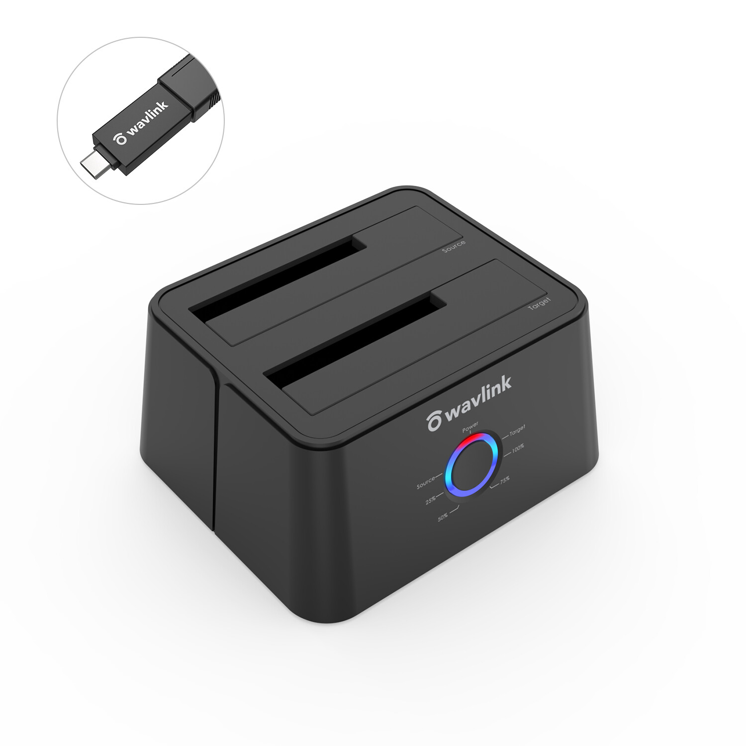 2.5/3.5″ HDD/SSD Hard Drive Enclosure SATA External Dual-Bay Dock USB A/C Reader