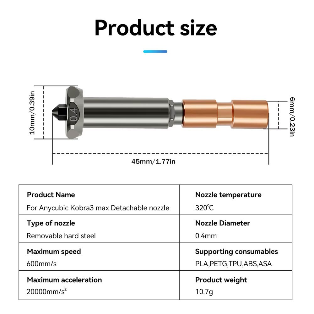 Anycubic Kobra 3 Max Nozzle, Hardened Steel Nozzles, Upgraded Bi-Metal Heatbreak