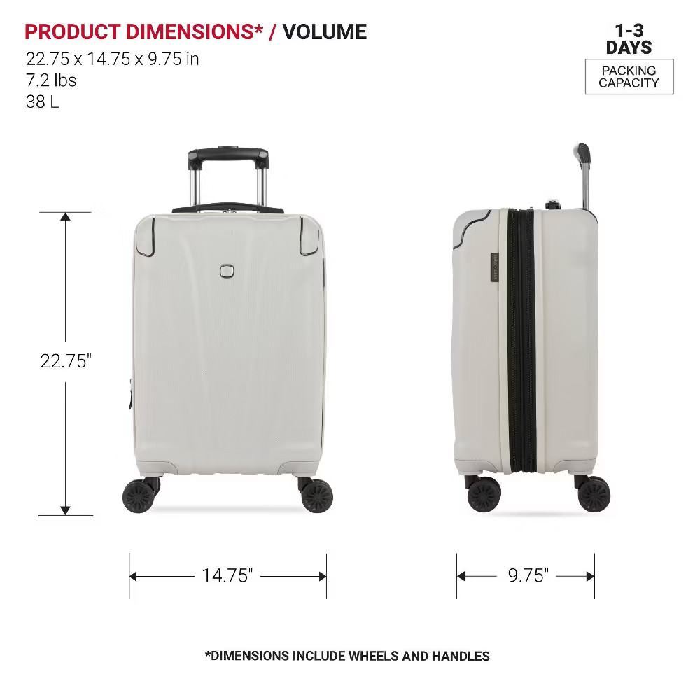 SWISSGEAR Cascade Hardside Carry On Spinner Suitcase – Sustained Gray: