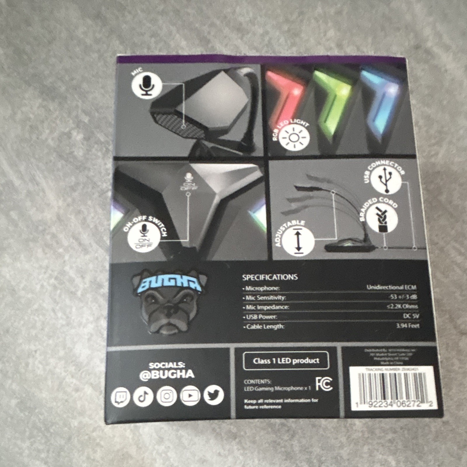 BUGHA USB RGB LED Gaming Microphone, Unidirectional, Black Desktop Stand