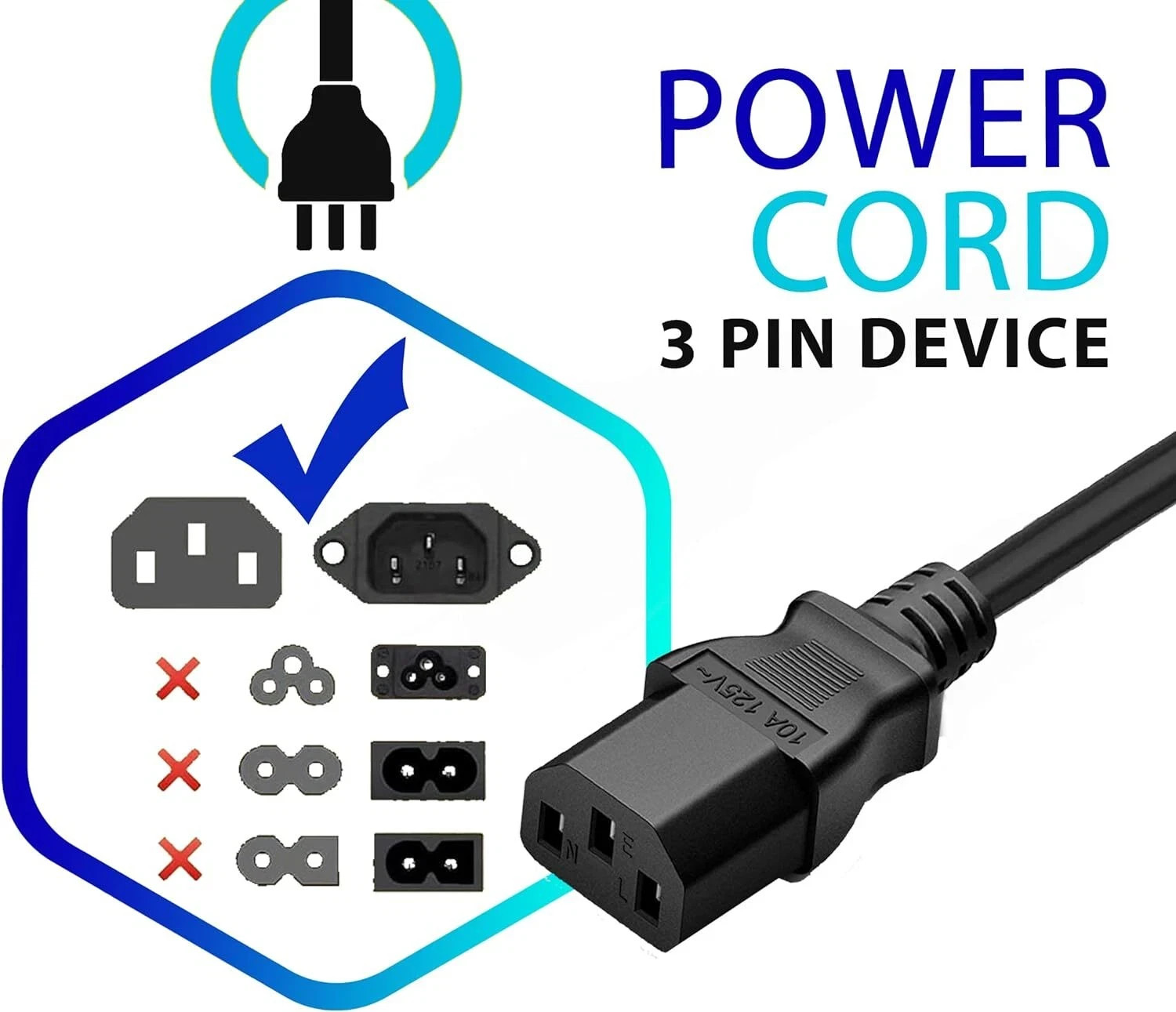 2-PACK 3 Prong AC Power Cord Standard Electrical Cable Universal 5FT US SELLER