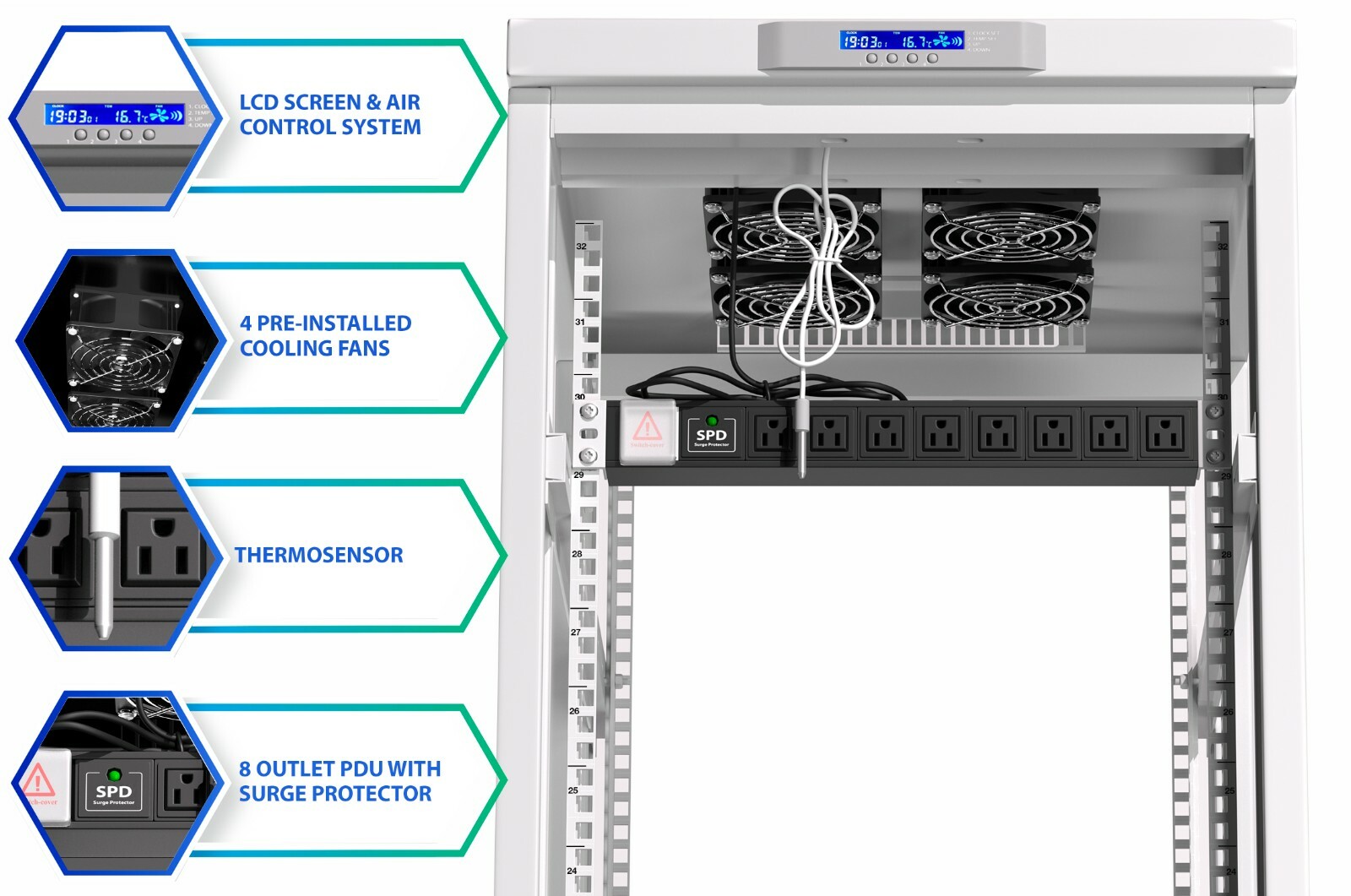 18U Server Rack IT Cabinet Data Network Rack Enclosure – 35-Inch Deep Rack Stand