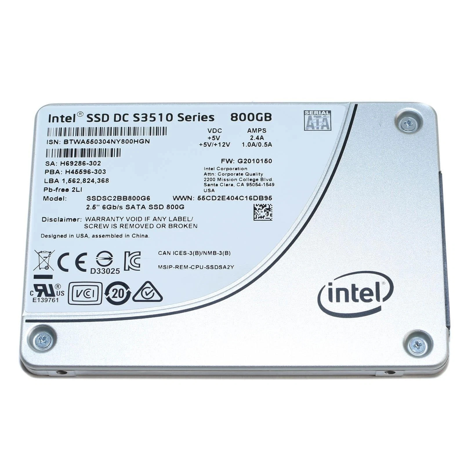 Intel DC S3510 Series 800GB SATA III 2.5″ Solid State Drive SSDSC2BB800G6