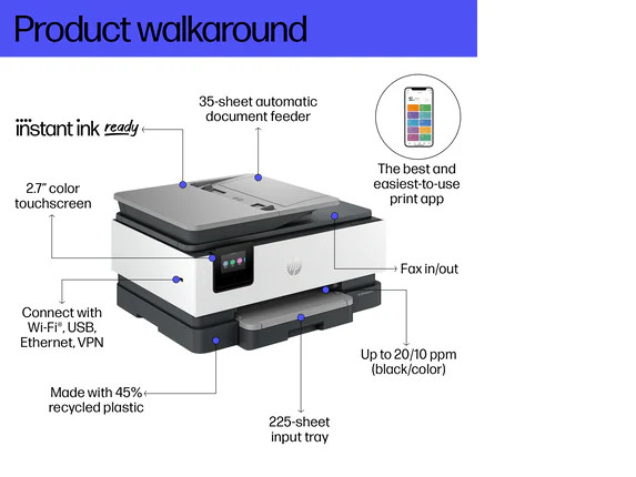 HP OfficeJet Pro 8139e Wireless All-in-One Printer with 1 Full Year Instant Ink