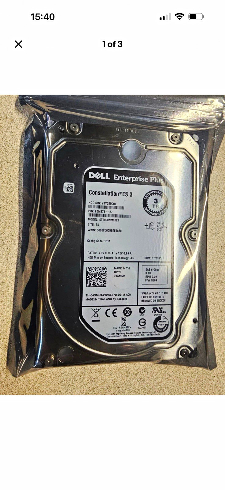 Dell Constellation ES.3 3TB SAS 6Gbps 3.5″ 7200RPM 128MB ST3000NM0023