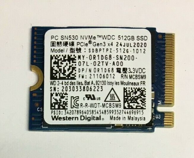 512GB M.2 PCIE NVME 2230 SSD M key Major Brand Samsung, WD, SK Hynix…