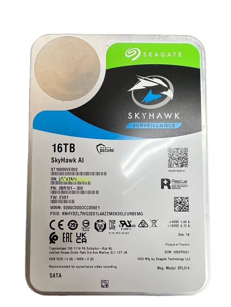 NEW Seagate ST16000VE002 SkyHawk AI 16TB 7.2K SATA 6Gb/s 256MB 3.5″ Internal HDD
