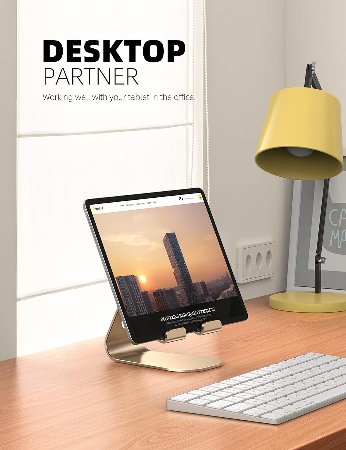 Tablet Stand Adjustable Desktop Holder Gold Aluminum Dock S1