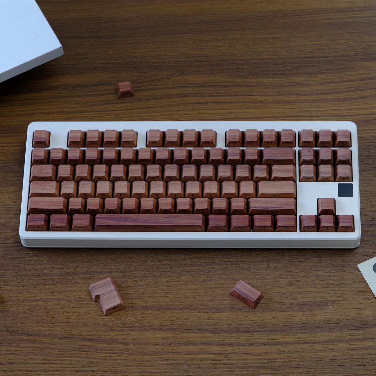 Walnut Wood Side Print Shine Through Cherry Profile Doubleshot PBT Keycap Set