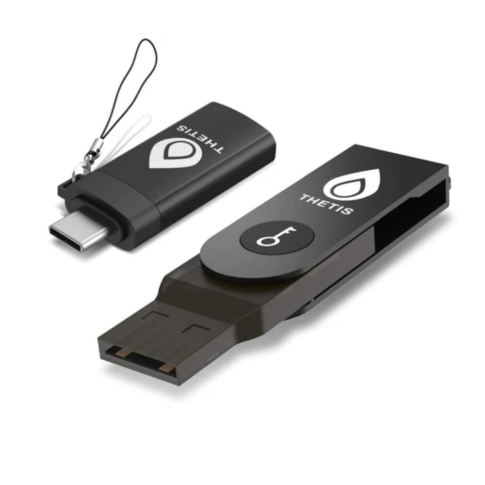 Thetis FIDO2 Security Key – Passkey, USB-A & USB Type C Adapter