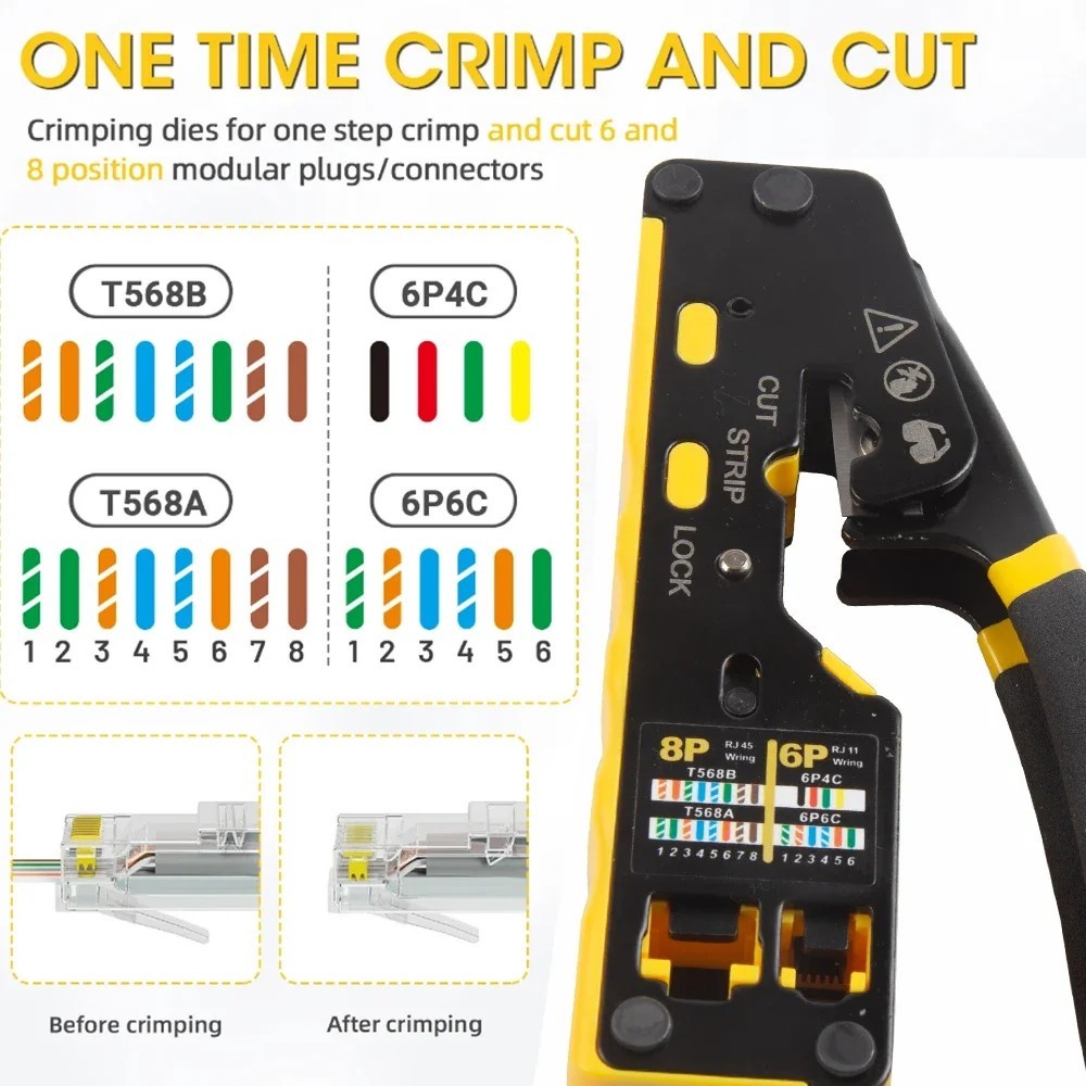 Network Ethernet Crimping Tool, RJ11/RJ12, RJ45 Wire Cutter & Wire Stripper