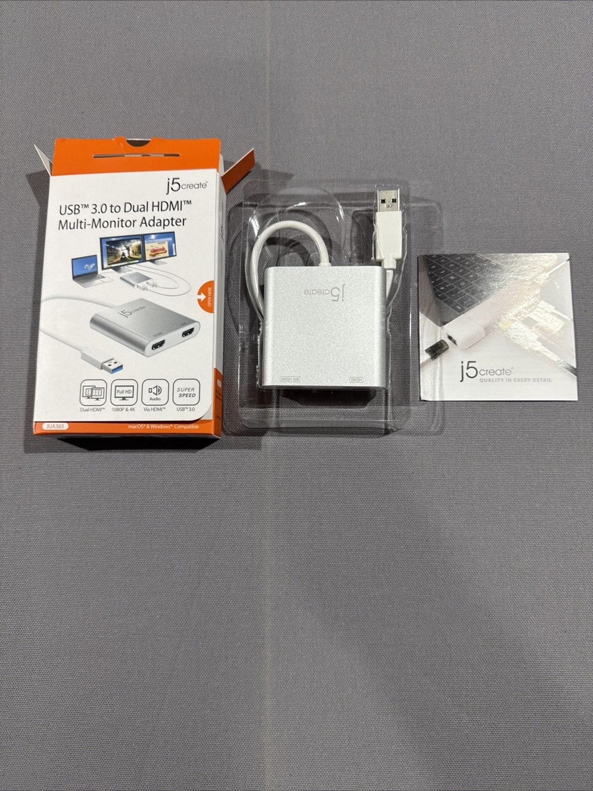 j5create USB 3.0 to Dual HDMI Multi-Monitor Adapter Silver JUA365 Windows/Mac