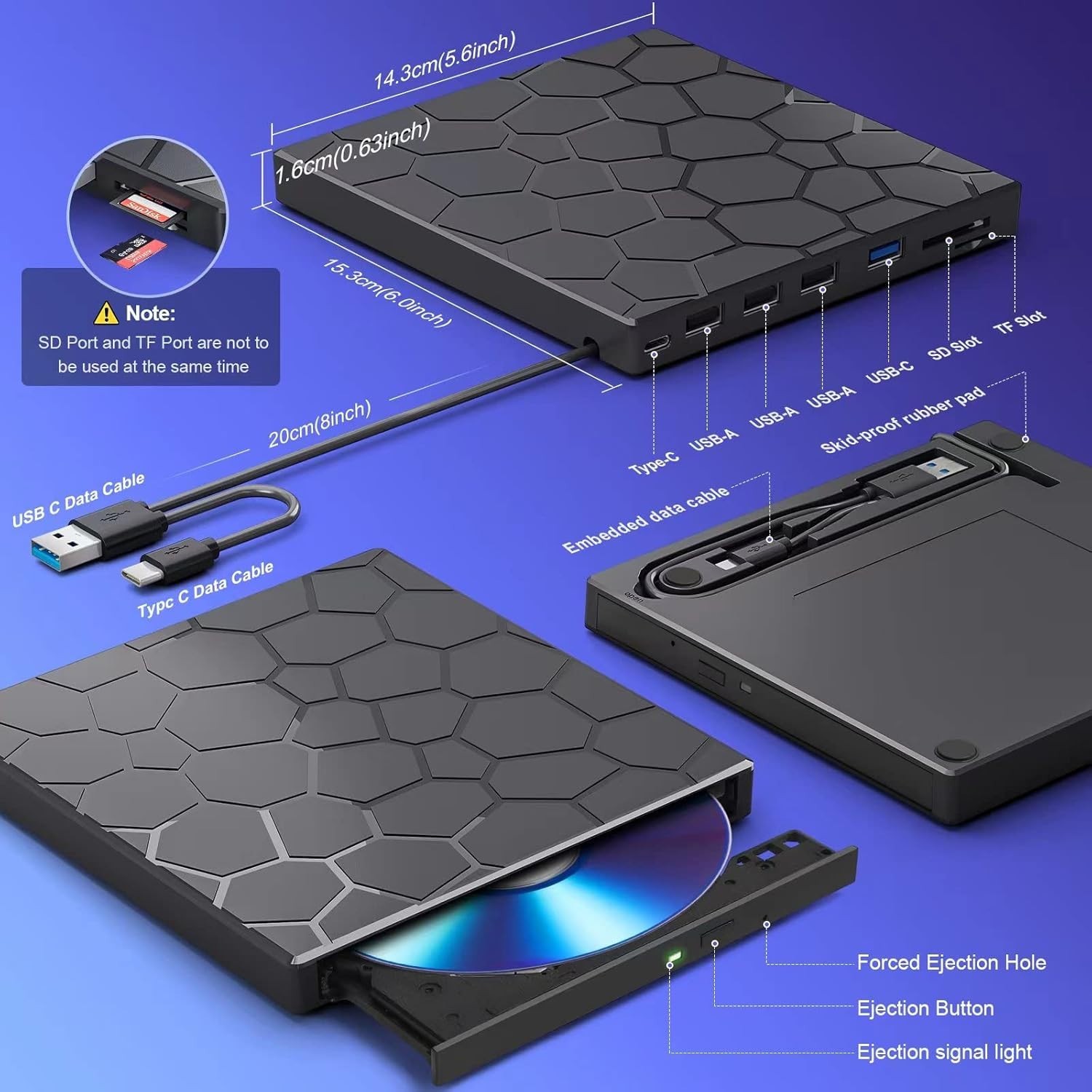 Versatile 8-in-1 USB 3.0 External CD/DVD Drive – Ideal for Long-Term Data Backup