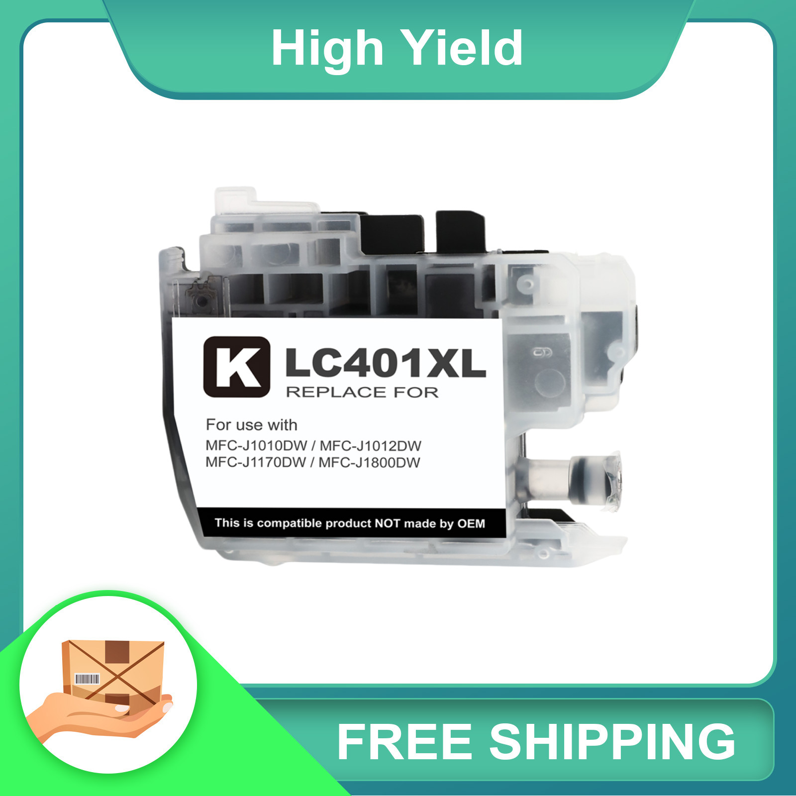 1 Pack Black Ink Cartridge compatible for Brother LC401 MFC-J1012DW MFC-J1170DW