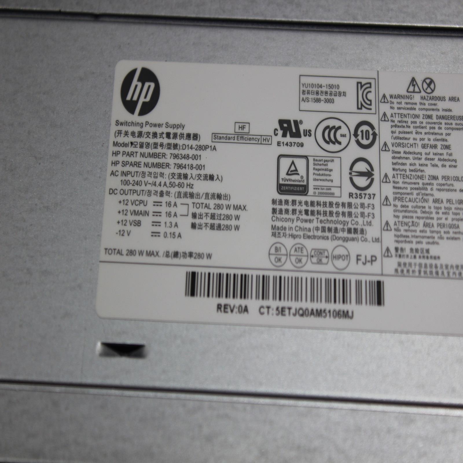 HP EliteDesk 800 G2 Prodesk 600 G2 280W Power Supply 796418-001 796348-001