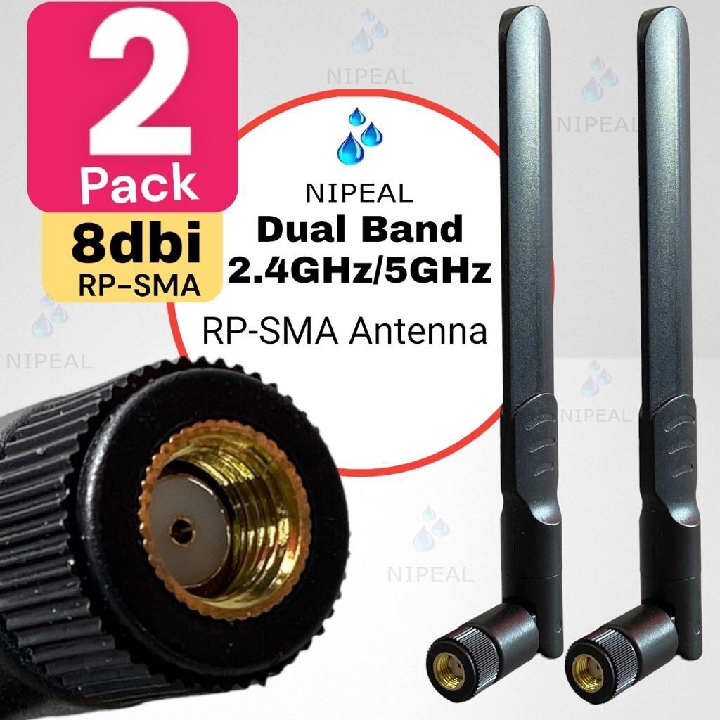 2 pack Dual Band WiFi 2.4GHz 5GHz 5.8GHz 8dBi MIMO RP-SMA Male Antenna