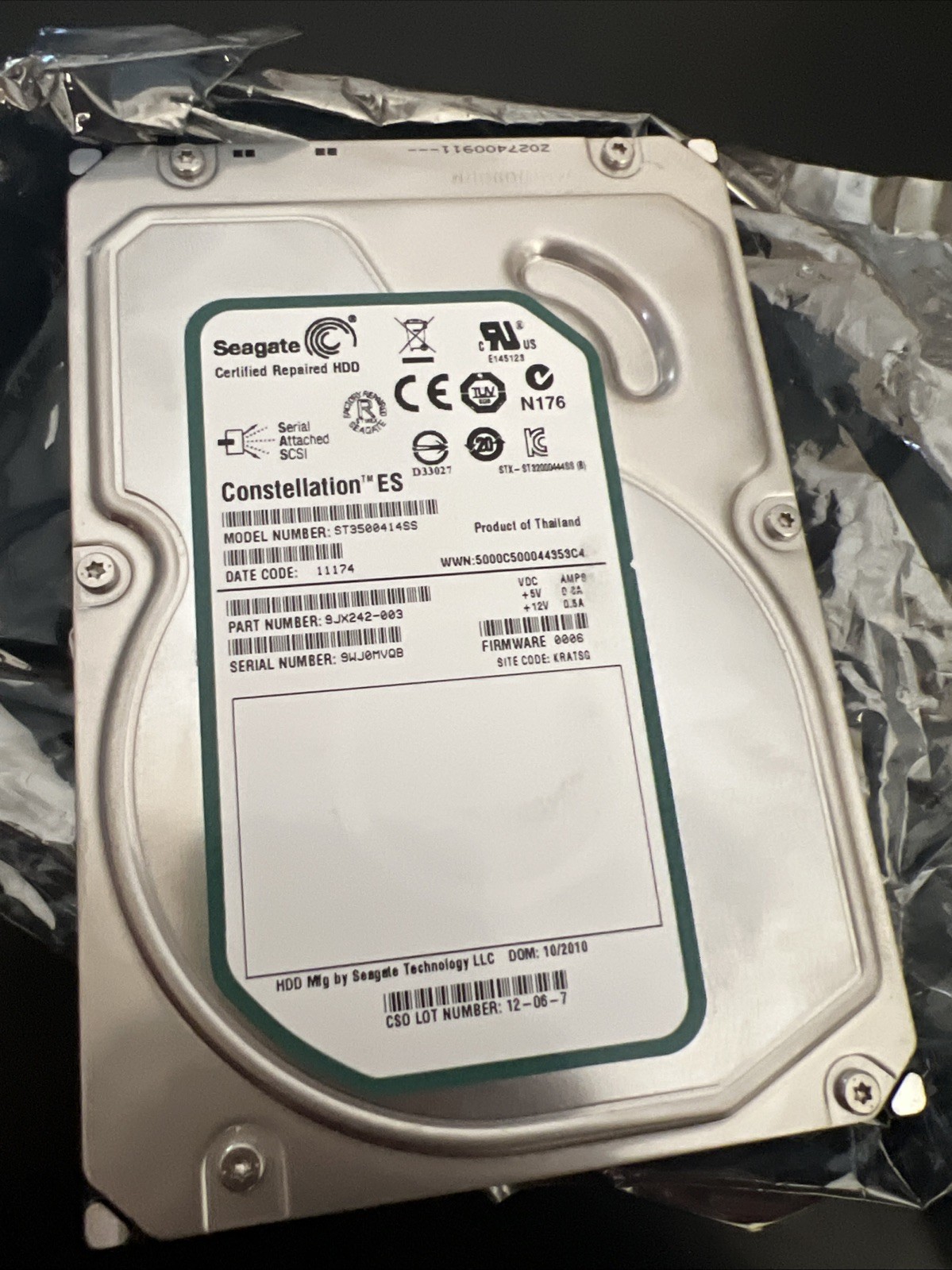 Seagate Constellation ES ST3500414SS 500GB 7200 RPM 16MB Cache SAS 6Gb/s 3.5″ HD