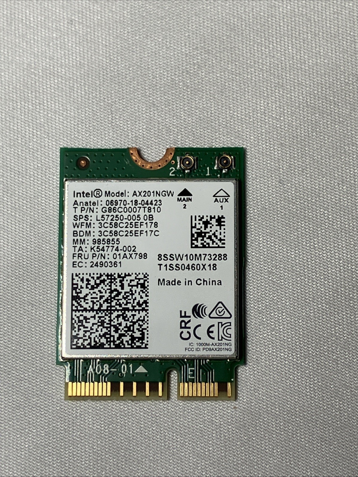 GENUINE INTEL AX201NGW DUAL BAND Wi-Fi 5.0 AND 2.4GHZ + BLUETOOTH NETWORK CARD