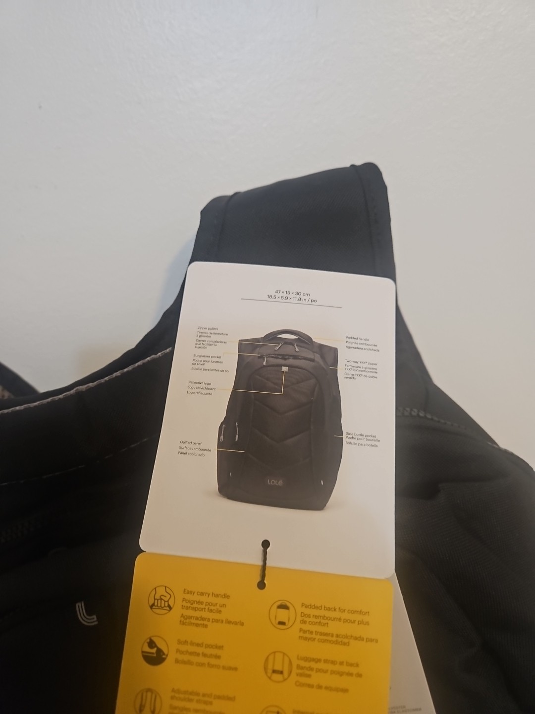 Lole Quilted Laptop Backpack Bag – Black – Fits 17 in. – Padded – Luggage Strap