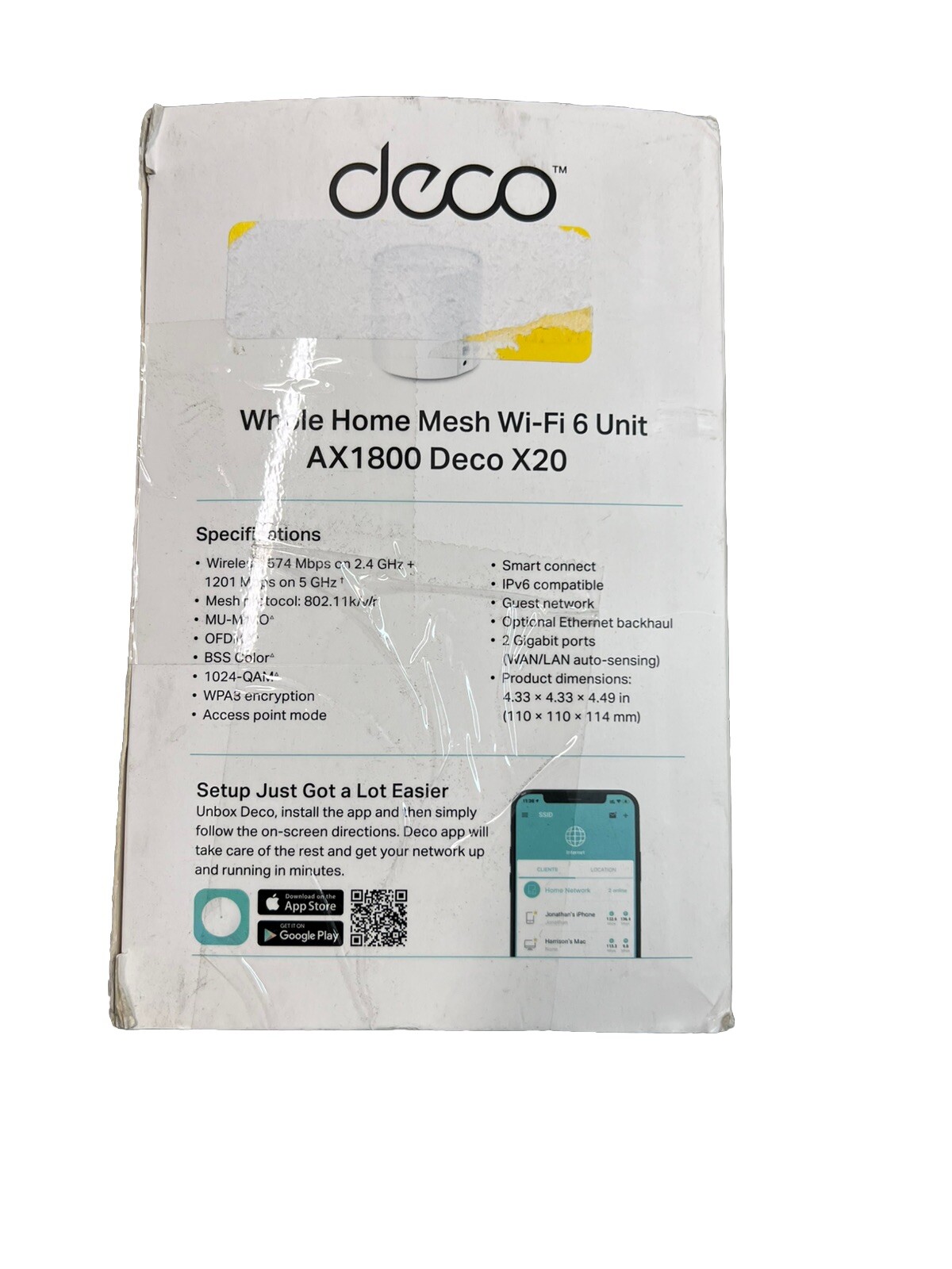 TP-Link Deco X20 AX1800 Whole Home Mesh Wi-Fi 6 System 1 Pack Dual Band