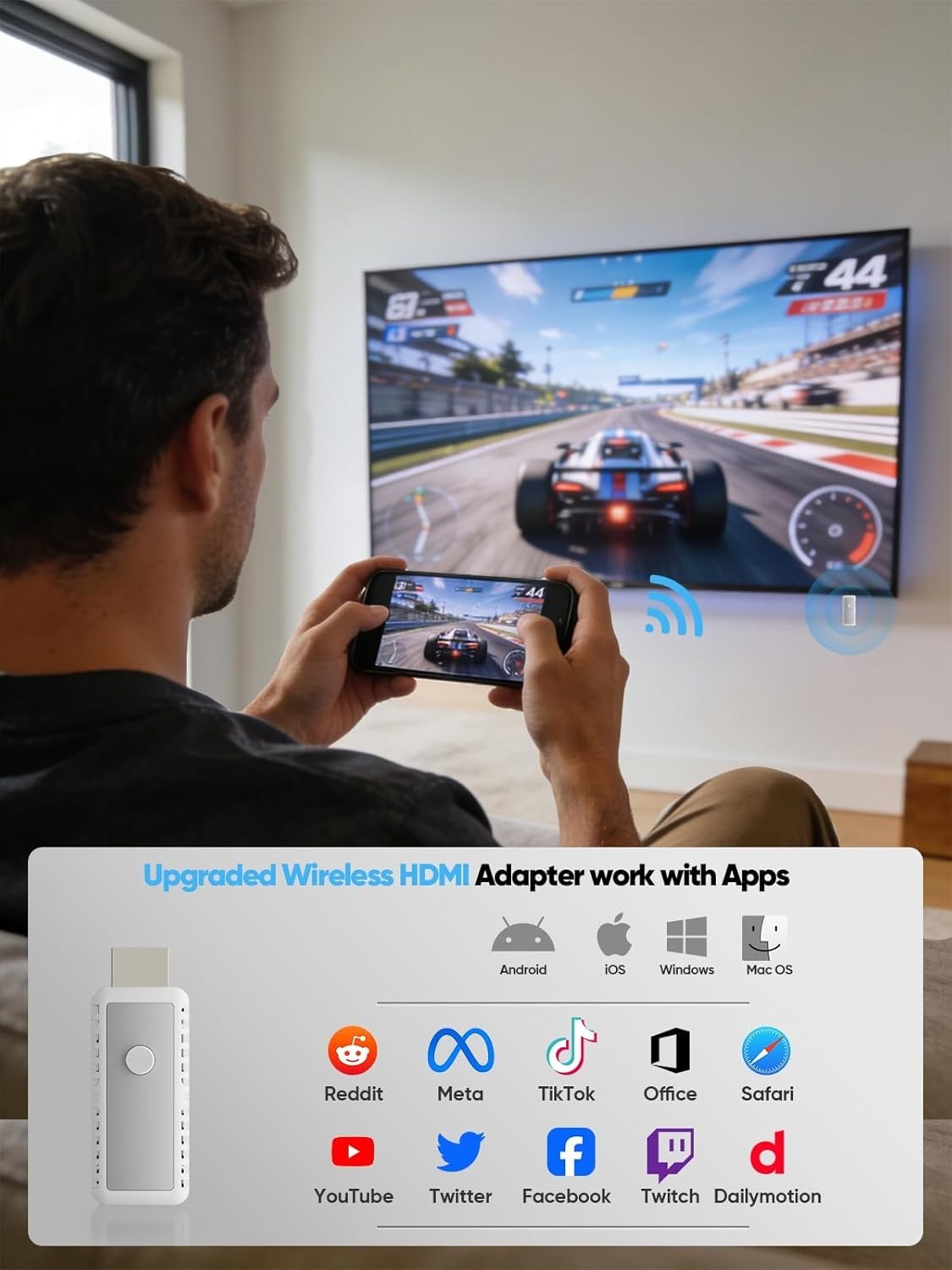 2026 Upgraded 2-in-1 Wireless HDMI Display Dongle Adapter,4K HDR Decode Dual Ban