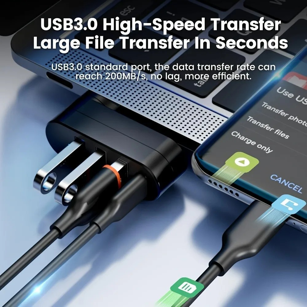 USB 3.0 Hub 3/4 Port High Speed Data Splitter Rotatable Adapter PC Laptop MacBok