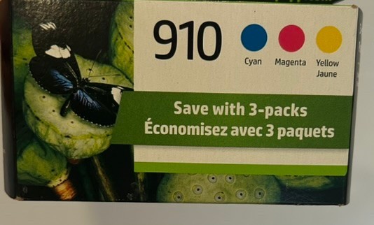 Original HP 910 3 Pack Cyan Magenta Yellow Ink Cartridges Exp July 2025