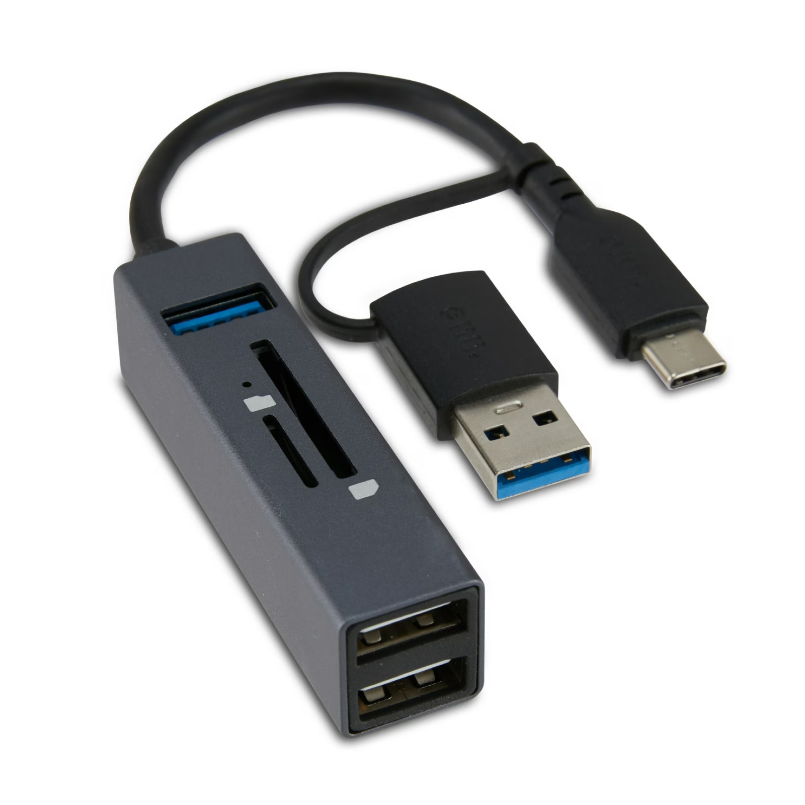 onn 5-Port USB 3.0 Hub SD microSD Card Reader USB-C Adapter for PC Mac Android